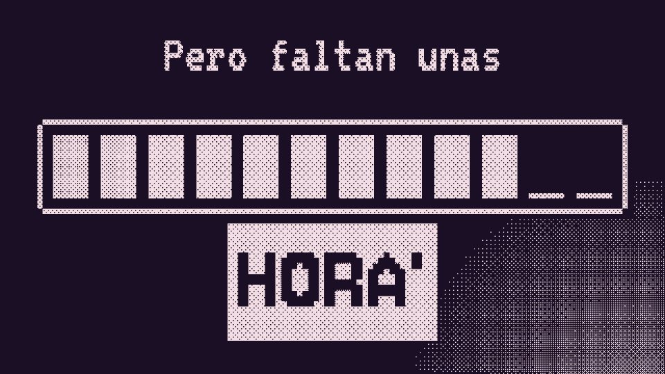 Two-colour pixel lyrics over a dithered progress bar